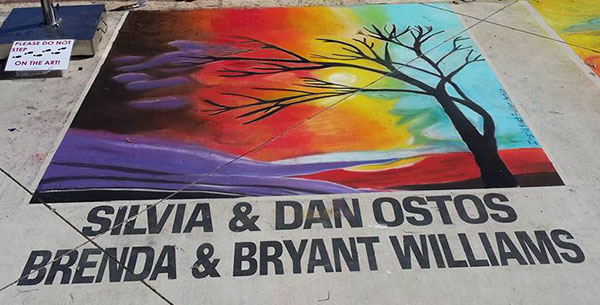 Silouette of a Tree by Ingrid Kast Fuller for sponsors Sylvia & Dan Ostos and Brenda & Bryant Williams at Kerrville Chalk Festival